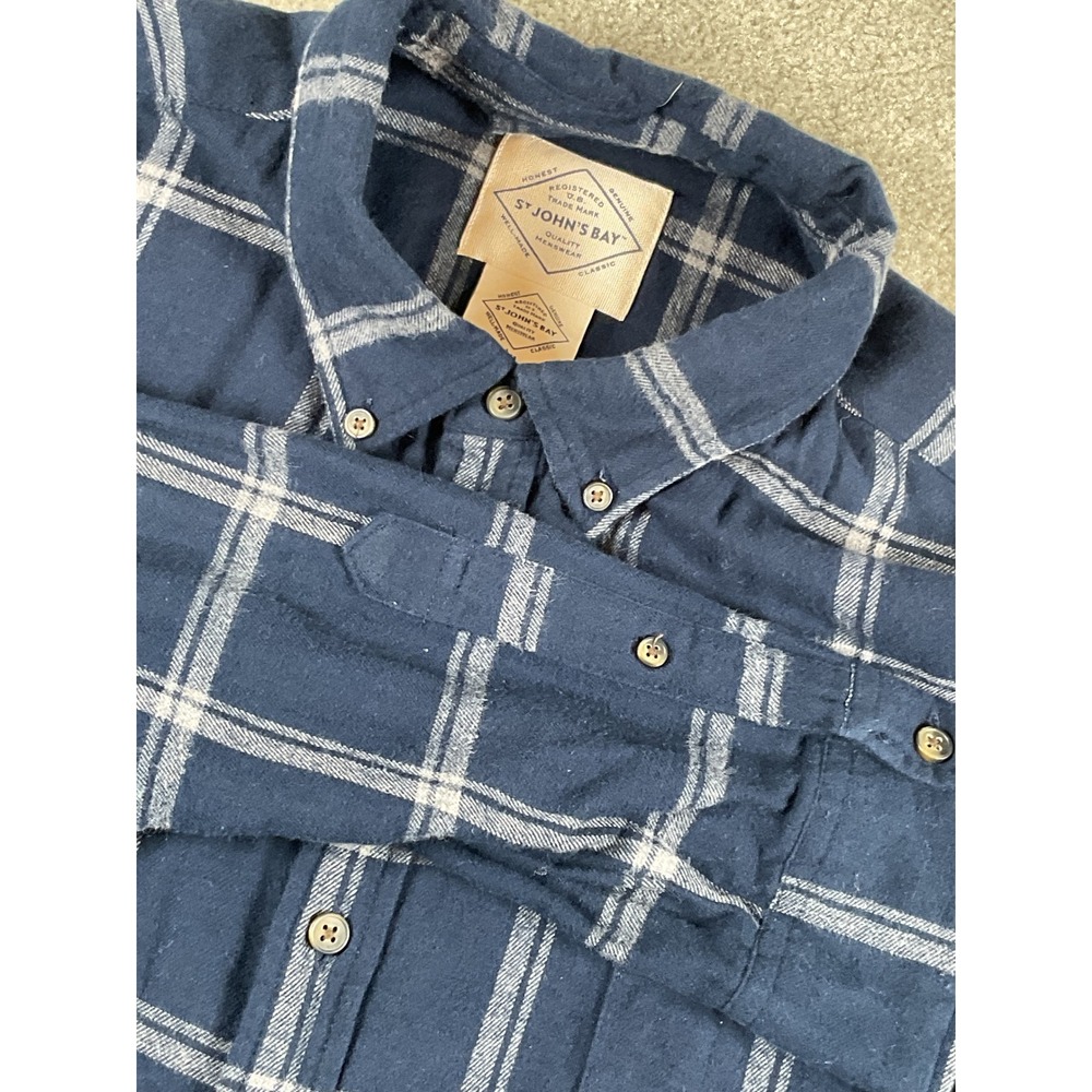 St John's Bay Mens XL Blue Plaid Flannel Long‎ Sleeve Button Down Shirt